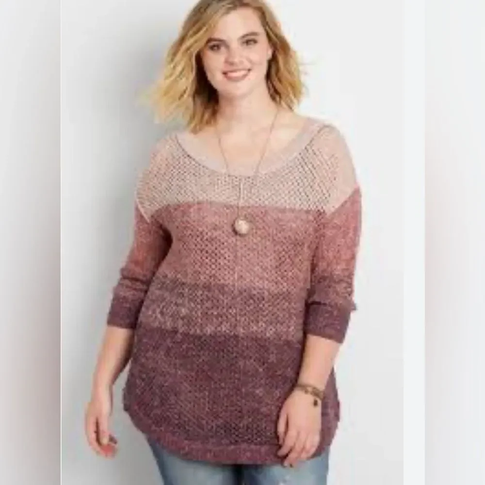 Maurice’s pink and purple color block loose knit open stitch sweater size 3X